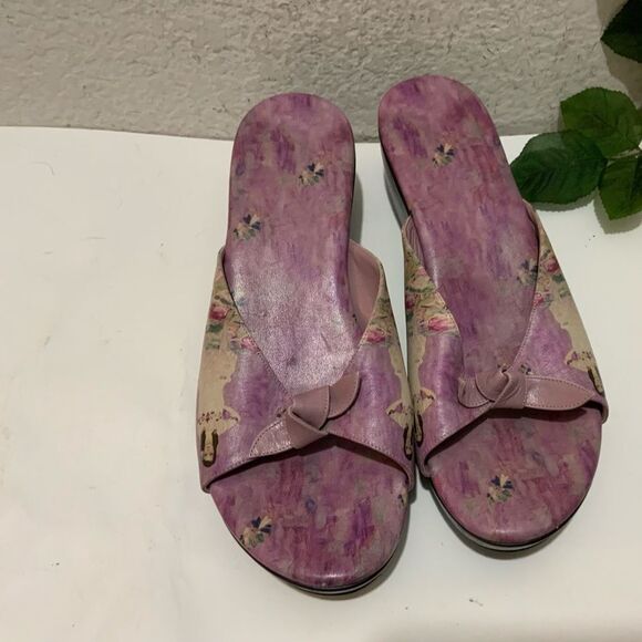 ICON GUSTAV KLIMT PURPLE LEATHER BOWS PLATFORM SLIP ON MULES SANDALS 9M - Picture 1 of 13